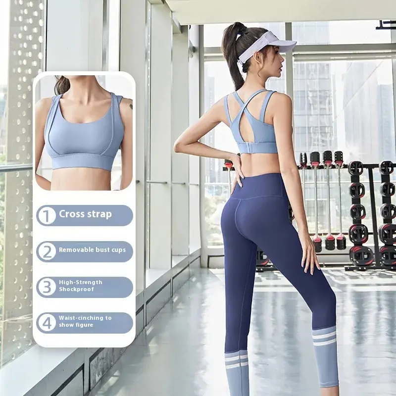 Juyitang peach gathering shock-proof sports suit breathable high waist hip yoga yoga suit