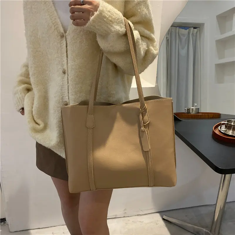Shoulder bag Feminine commuter bag Soft leather Tote bag Student large capacity simple handbags  bags for women