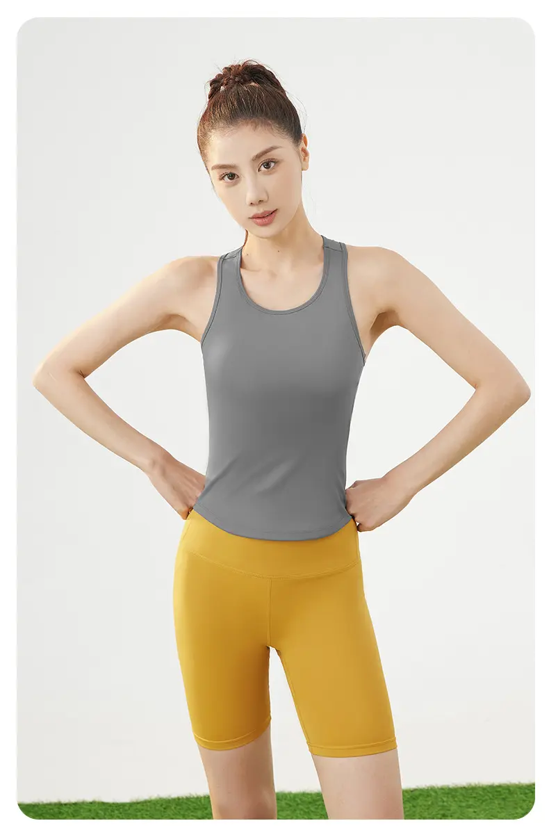 Juyitang Peach Yoga Set Integrated Fixed Round Neck Tight Anti-light Non-running Cup Sports Set