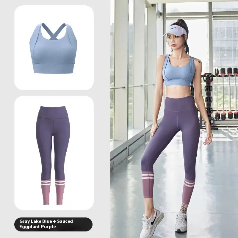 Juyitang peach gathering shock-proof sports suit breathable high waist hip yoga yoga suit