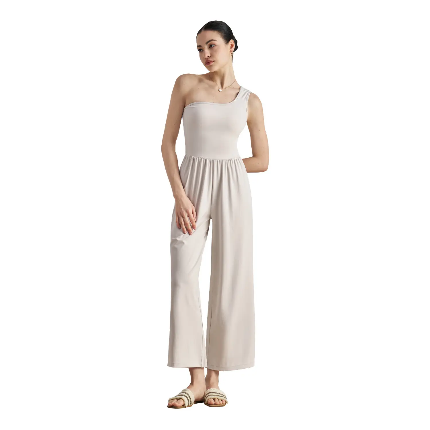 Single shoulder strap yoga onesie women's chest pad sports vest loose wide leg pants Pilates dance set clothes for women