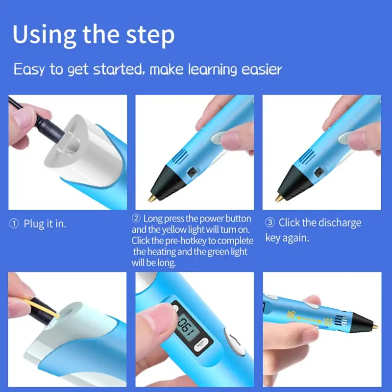 Electronic 3D Printing Pen With LED Display 10M PLA Filament Children USB Drawing Tool Drawing Toy DIY Christmas Birthday Gift