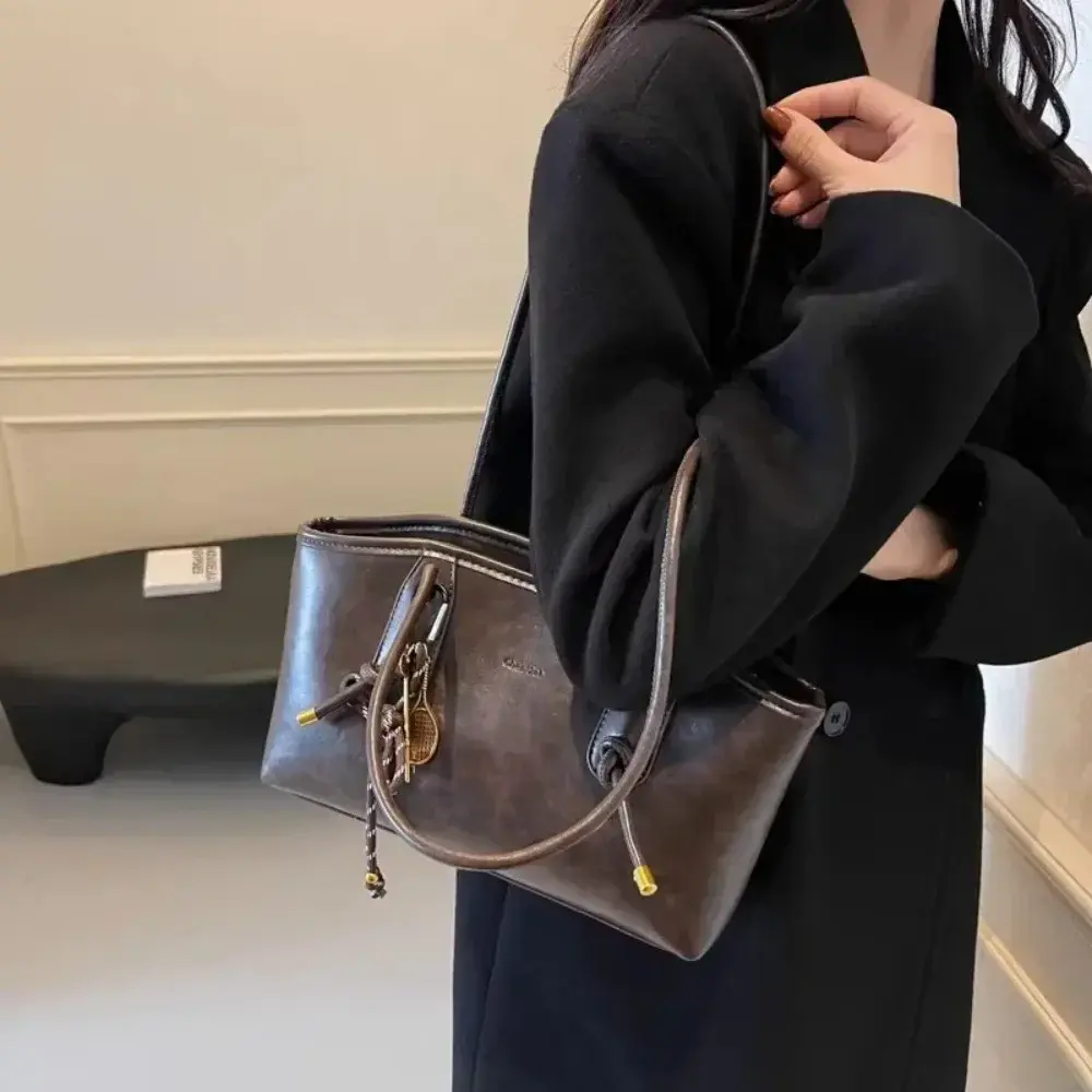 Y2K Trend PU Leather Work Shoulder Bag Solid Color Simple Female Crossbody Bag Large Capacity Commuting Bag Women Female