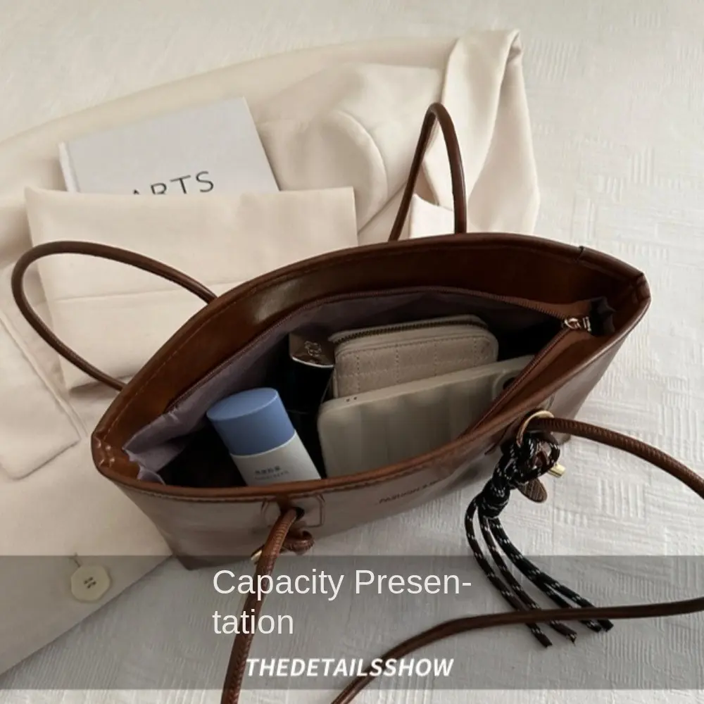 Y2K Trend PU Leather Work Shoulder Bag Solid Color Simple Female Crossbody Bag Large Capacity Commuting Bag Women Female