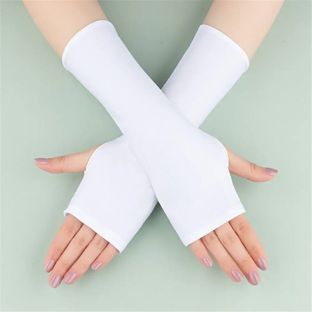 Black White Nude Women Arm Cool Summer Solid Mittens Outdoor Sunscreen Protection Fingerless Long Gloves Half Finger Sleeves