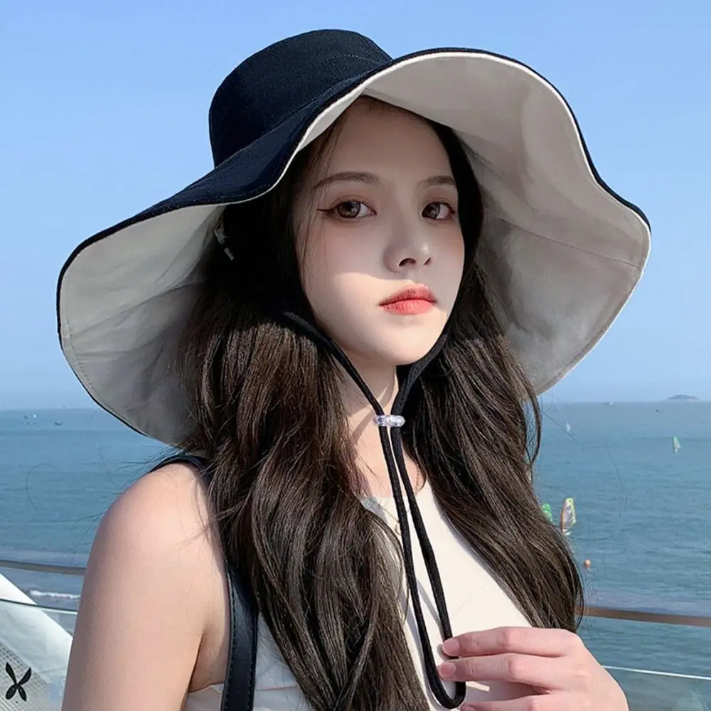 Double-sided Foldable Bucket Hat Women Girls Sun Hat Visor Fisherman Cap Anti-UV Big Brim Sunscreen Camping Hiking Beach Hats