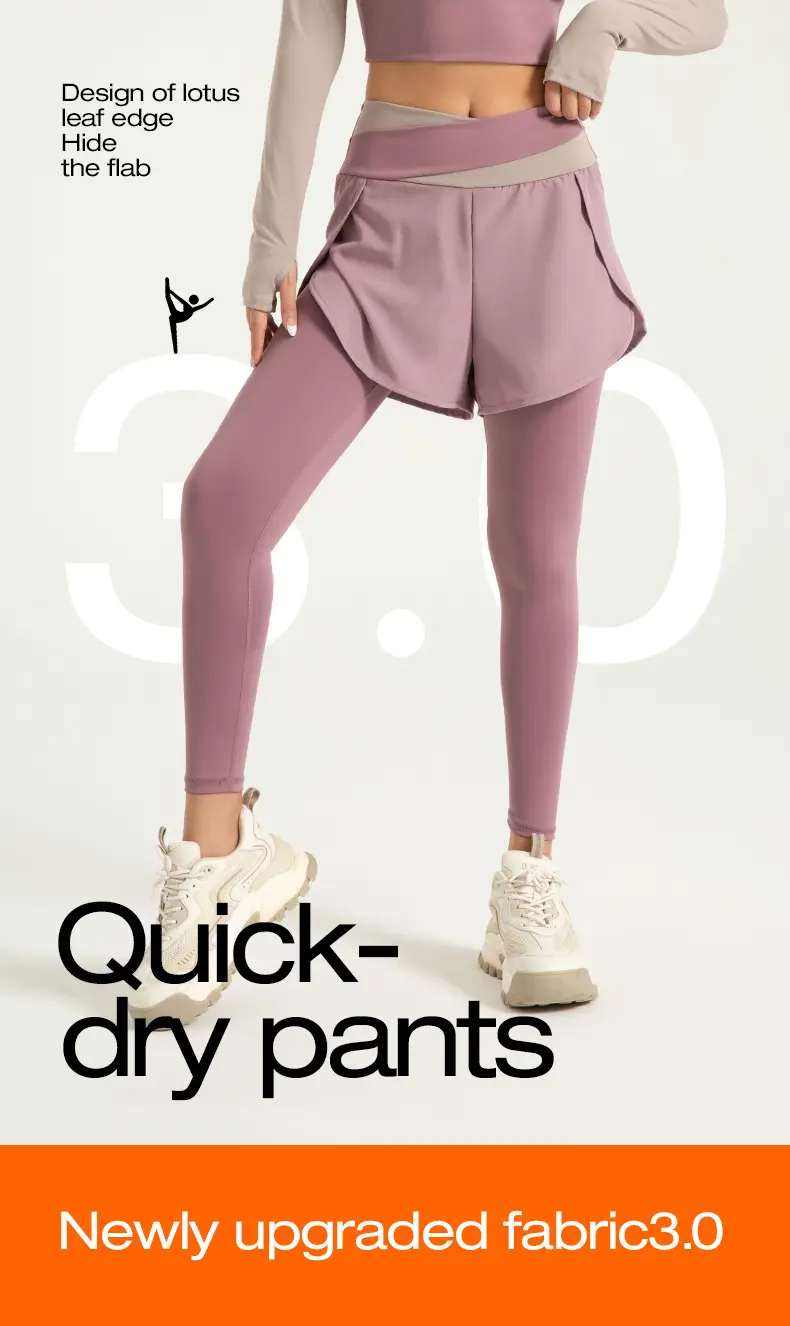 color matching fake two-piece yoga pants anti-light running high waist belly nude sports yoga pants