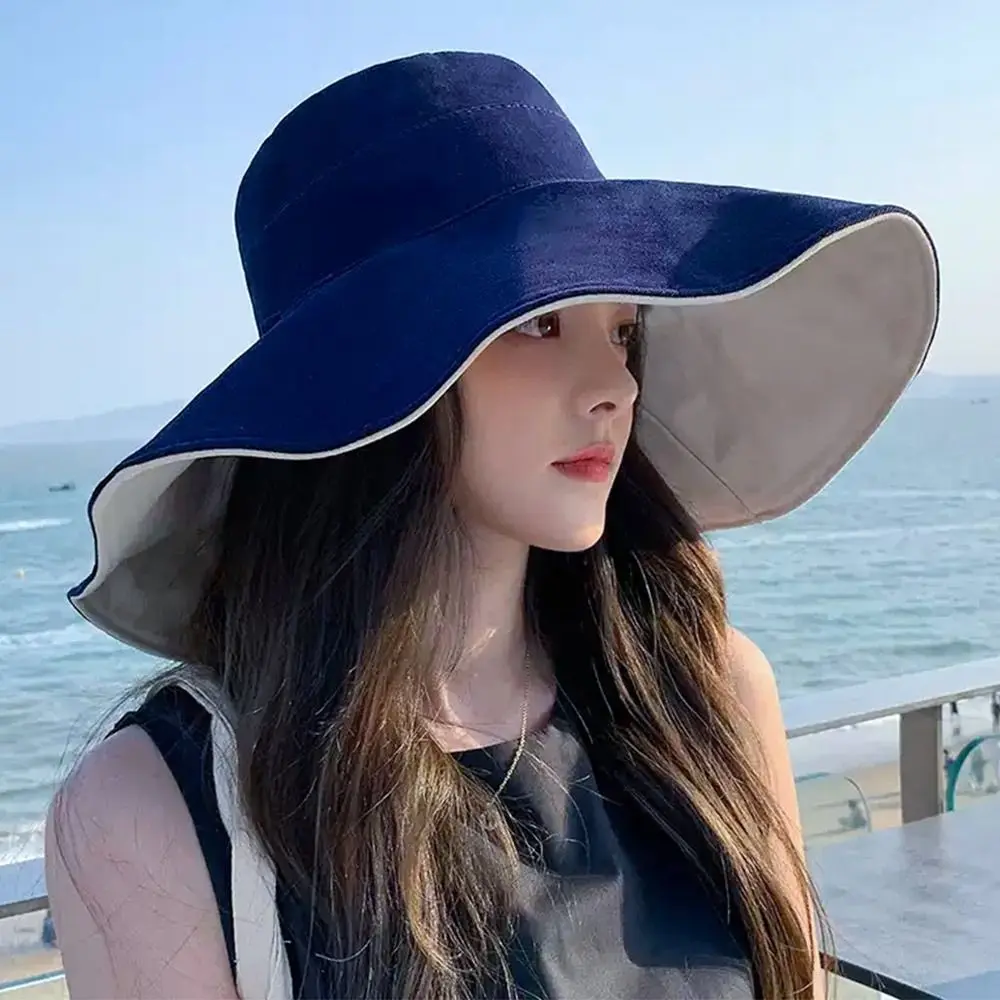 Double-sided Foldable Bucket Hat Women Girls Sun Hat Visor Fisherman Cap Anti-UV Big Brim Sunscreen Camping Hiking Beach Hats