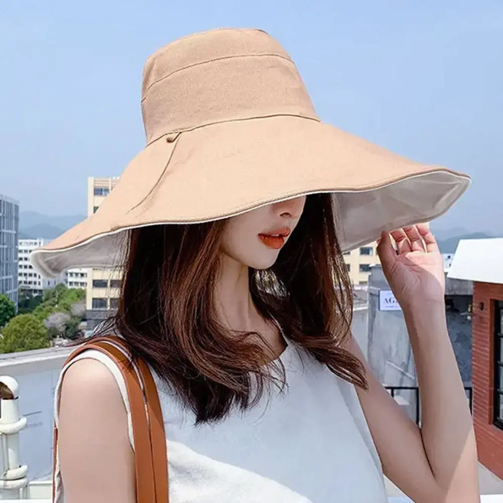 Double-sided Foldable Bucket Hat Women Girls Sun Hat Visor Fisherman Cap Anti-UV Big Brim Sunscreen Camping Hiking Beach Hats