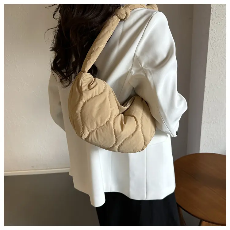 Down bag women's new Oxford cloth embroidered thread cotton clothing large dumpling bag solid color shoulder bag crossbody bag