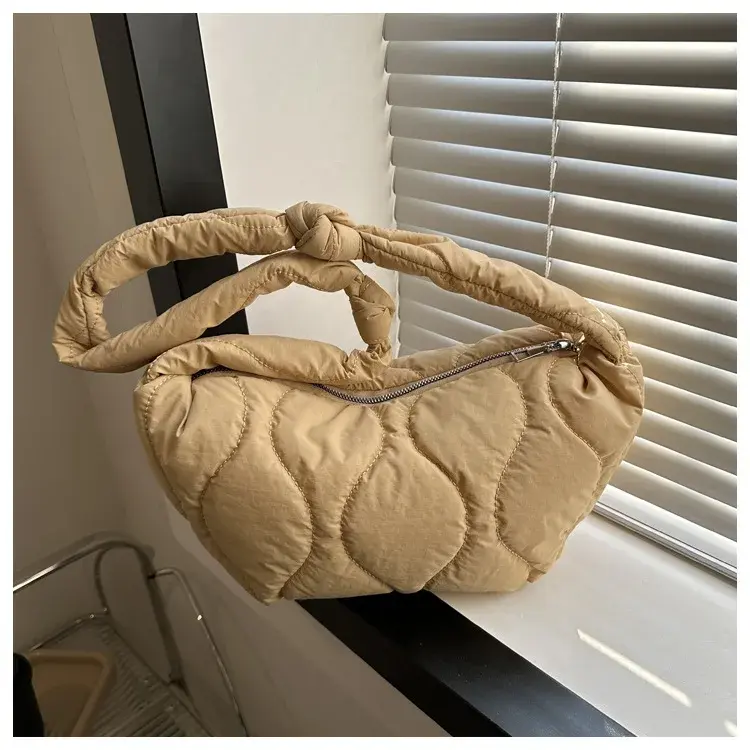 Down bag women's new Oxford cloth embroidered thread cotton clothing large dumpling bag solid color shoulder bag crossbody bag
