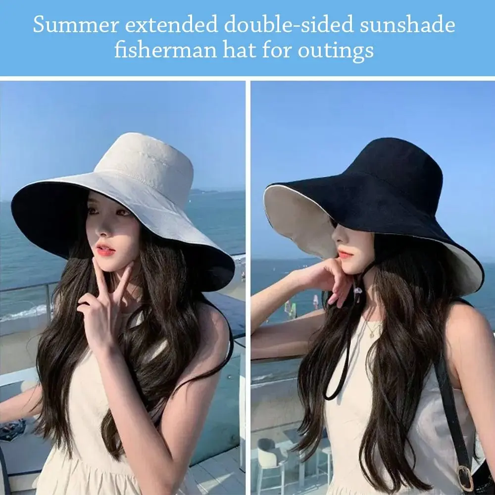 Double-sided Foldable Bucket Hat Women Girls Sun Hat Visor Fisherman Cap Anti-UV Big Brim Sunscreen Camping Hiking Beach Hats