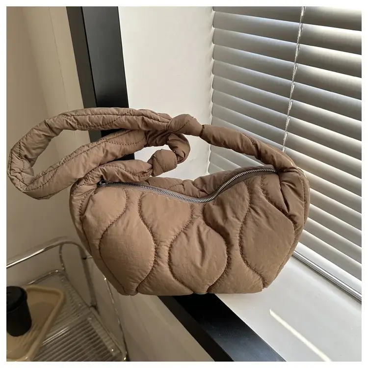 Down bag women's new Oxford cloth embroidered thread cotton clothing large dumpling bag solid color shoulder bag crossbody bag