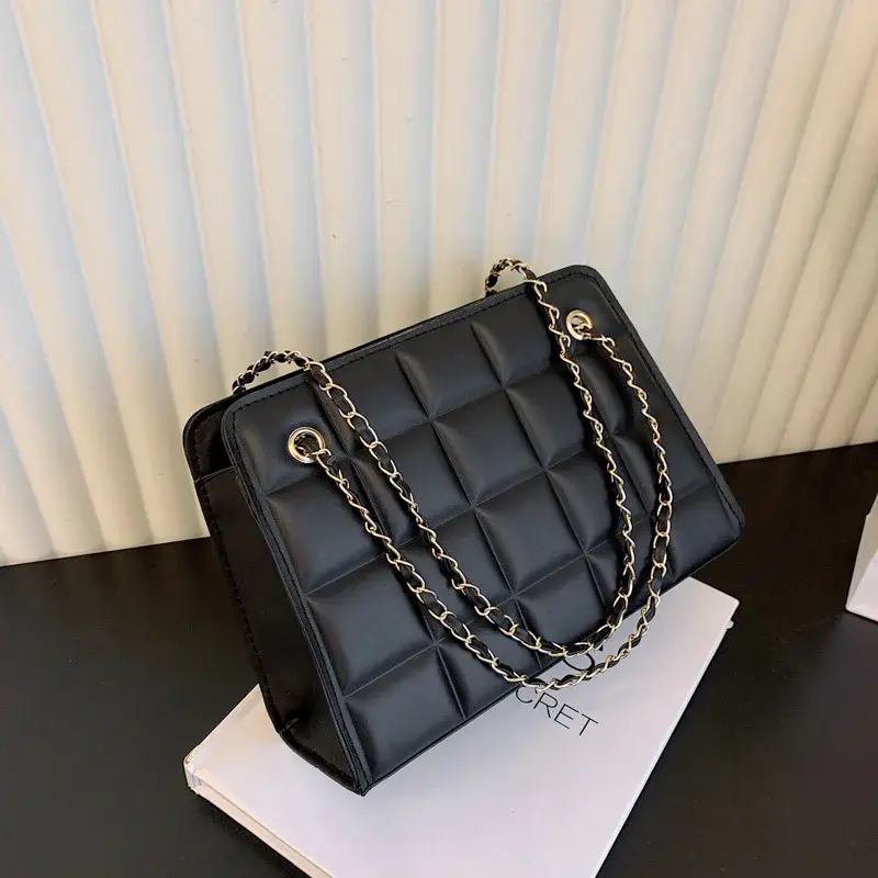 New Korean retro chain solid color underarm bag diamond check underarm bag casual summer shoulder bag women's bag