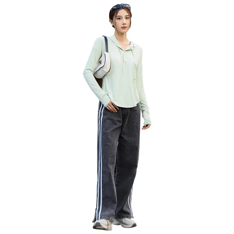 Juyatang nude UV protection sports top loose hooded outdoor running fitness wear outer long sleeves