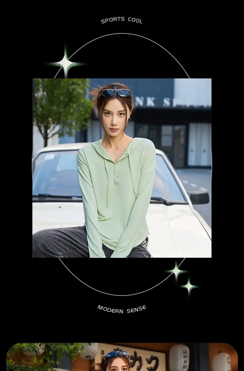 Juyatang nude UV protection sports top loose hooded outdoor running fitness wear outer long sleeves