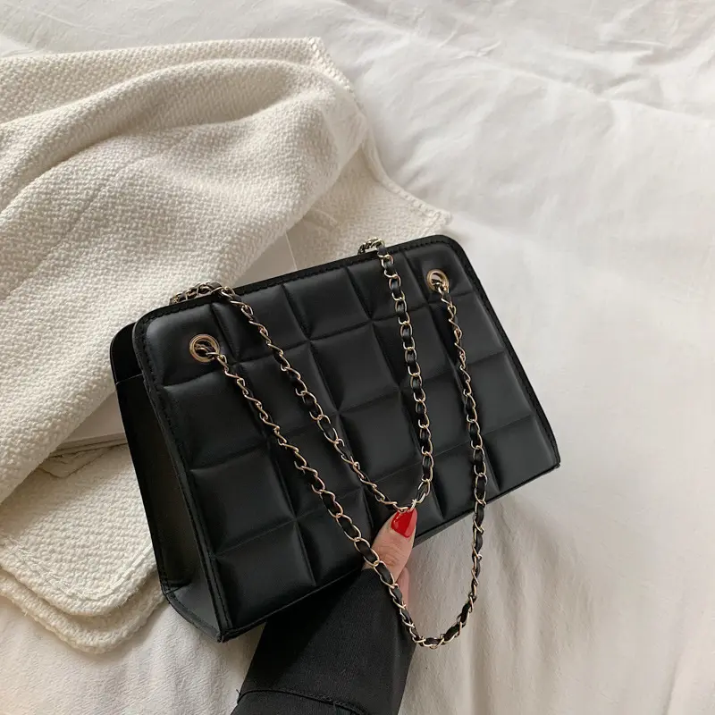 New Korean retro chain solid color underarm bag diamond check underarm bag casual summer shoulder bag women's bag
