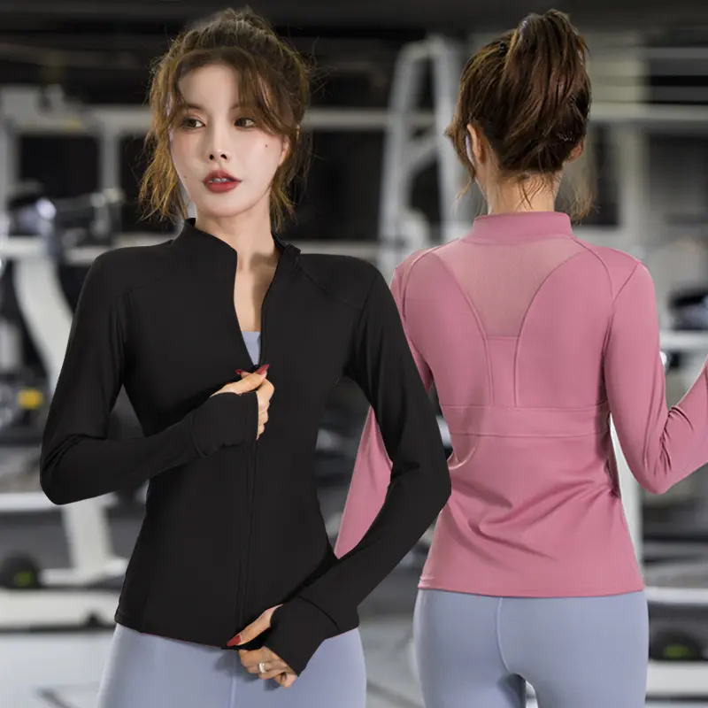 Juyitang mesh sports jacket women's long-sleeved running clothes Internet celebrity stand-up neck zipper cardigan yoga top