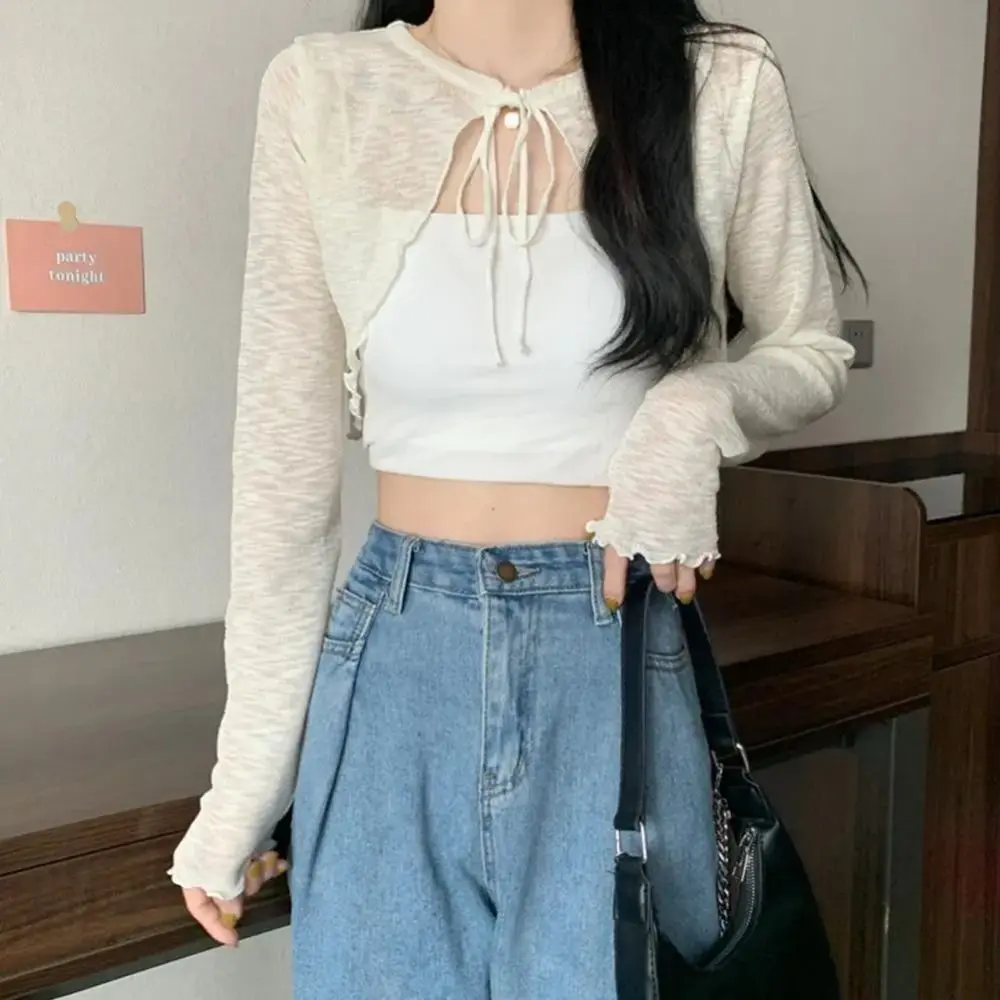 New Summer Women Sunscreen Cardigan Ruffle Design Sunscreen Clothing Slim Korean Style Casual Long Sleeve Short Coat