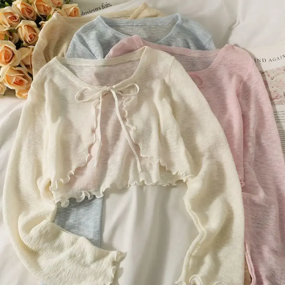 New Summer Women Sunscreen Cardigan Ruffle Design Sunscreen Clothing Slim Korean Style Casual Long Sleeve Short Coat