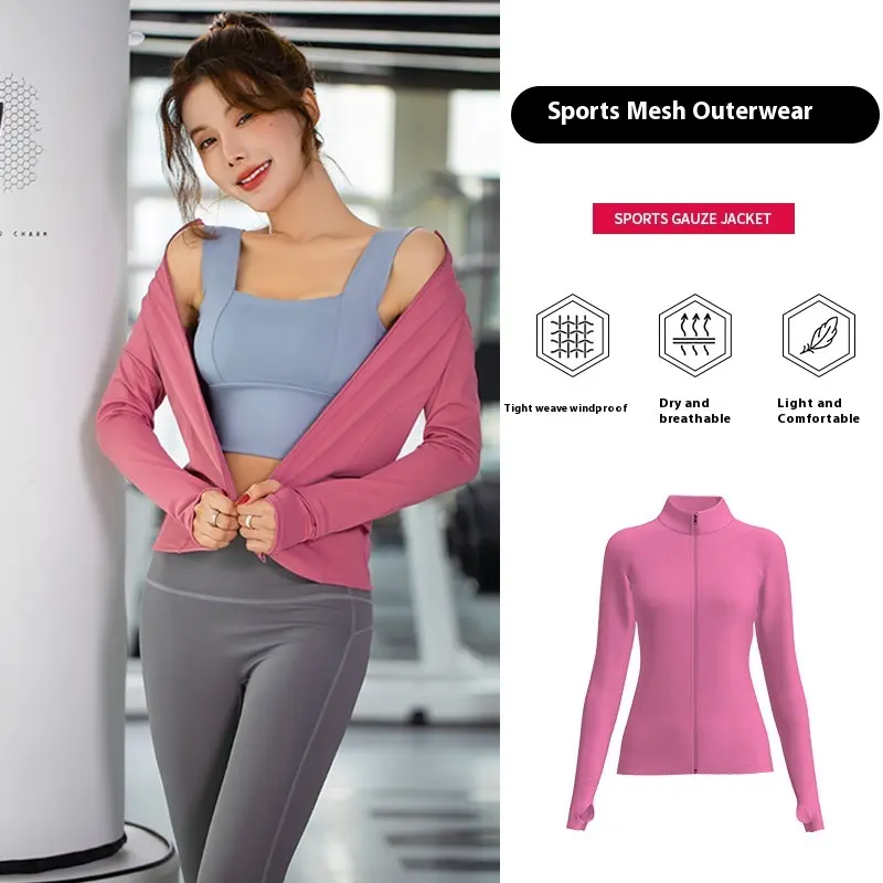 Juyitang mesh sports jacket women's long-sleeved running clothes Internet celebrity stand-up neck zipper cardigan yoga top