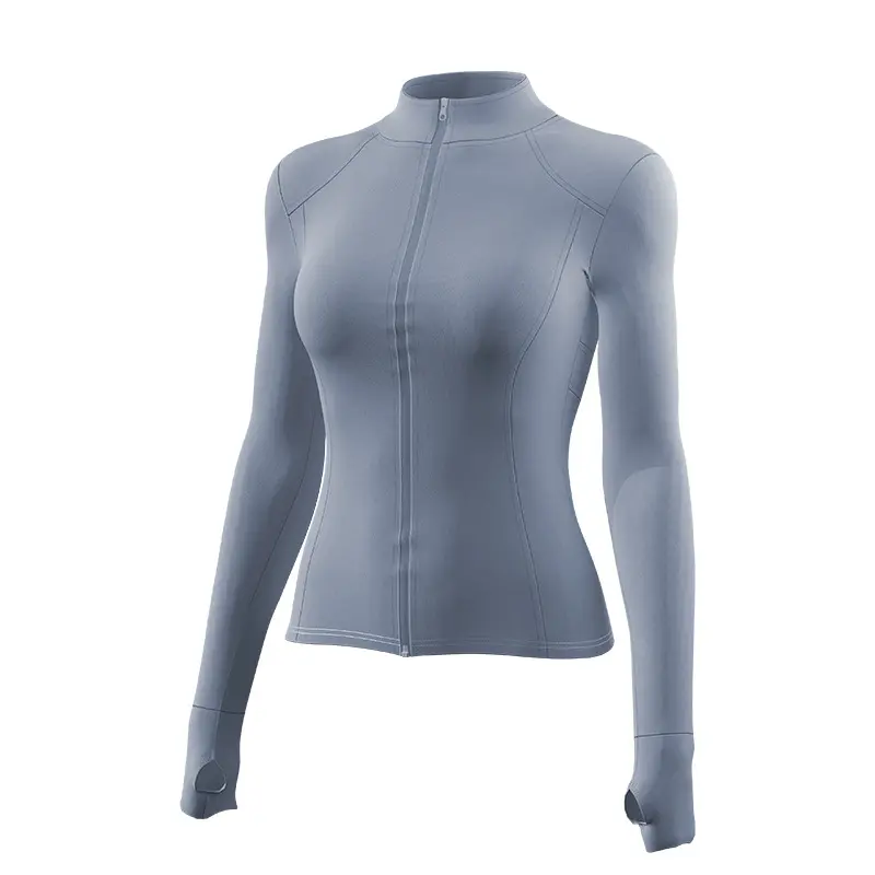 Juyitang mesh sports jacket women's long-sleeved running clothes Internet celebrity stand-up neck zipper cardigan yoga top