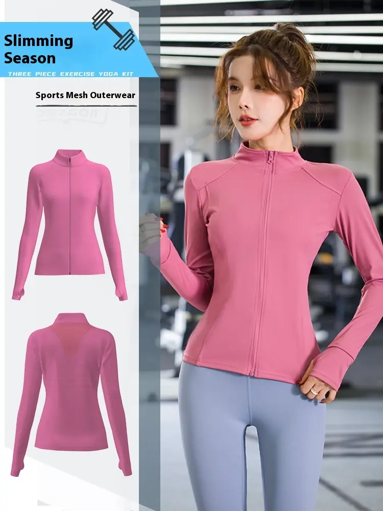 Juyitang mesh sports jacket women's long-sleeved running clothes Internet celebrity stand-up neck zipper cardigan yoga top