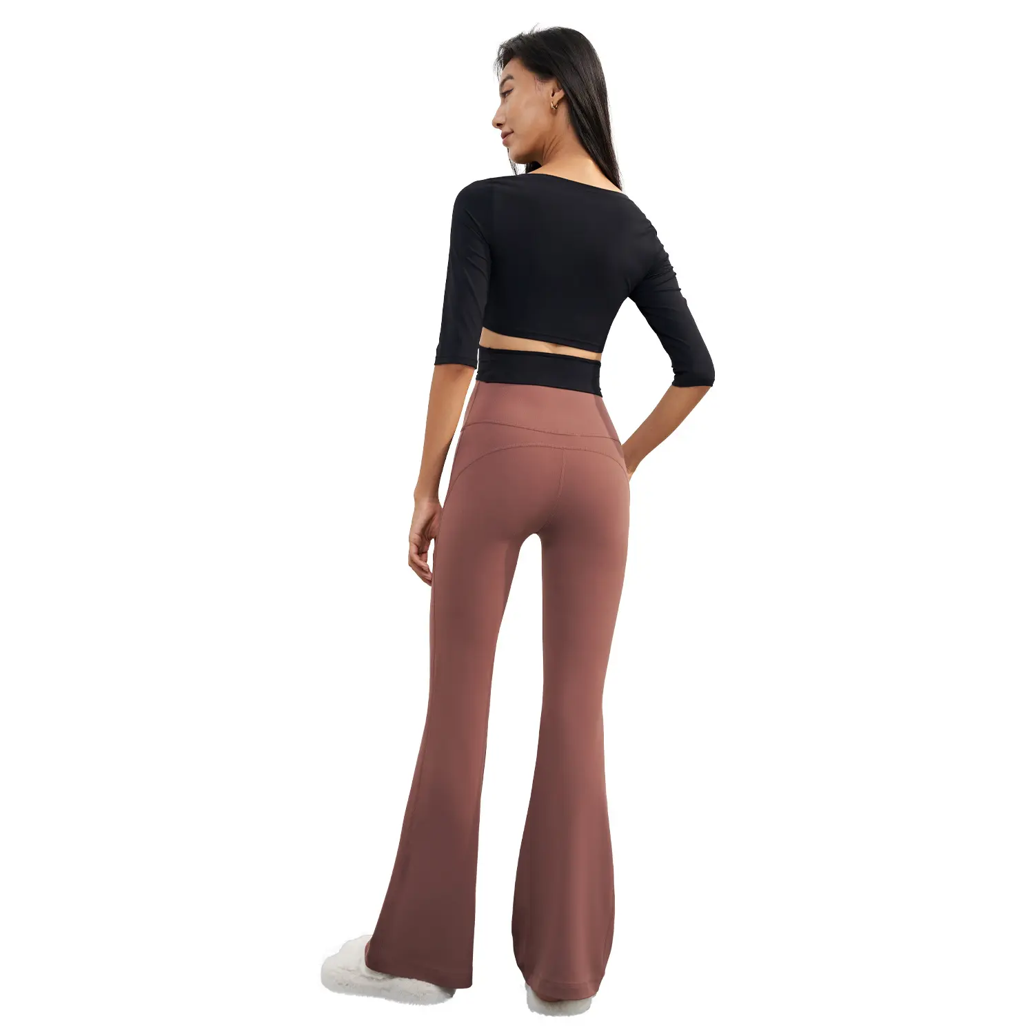 Naked high waist peach hip yoga pants sports yoga fitness pants spring drape design flared pants women