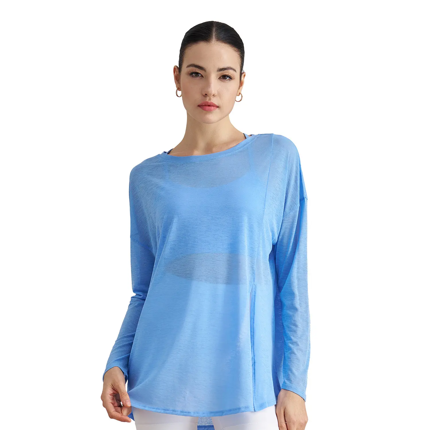 Slub yarn breathable yoga blouse women split-ended sports fitness top yoga tops women