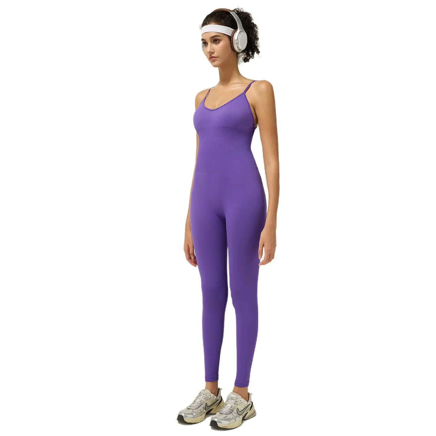One-piece yoga suit, thin shoulder straps, high elastic back, hollow cross, high-intensity air training suit, one-piece suit.