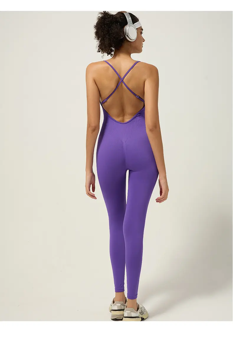 One-piece yoga suit, thin shoulder straps, high elastic back, hollow cross, high-intensity air training suit, one-piece suit.