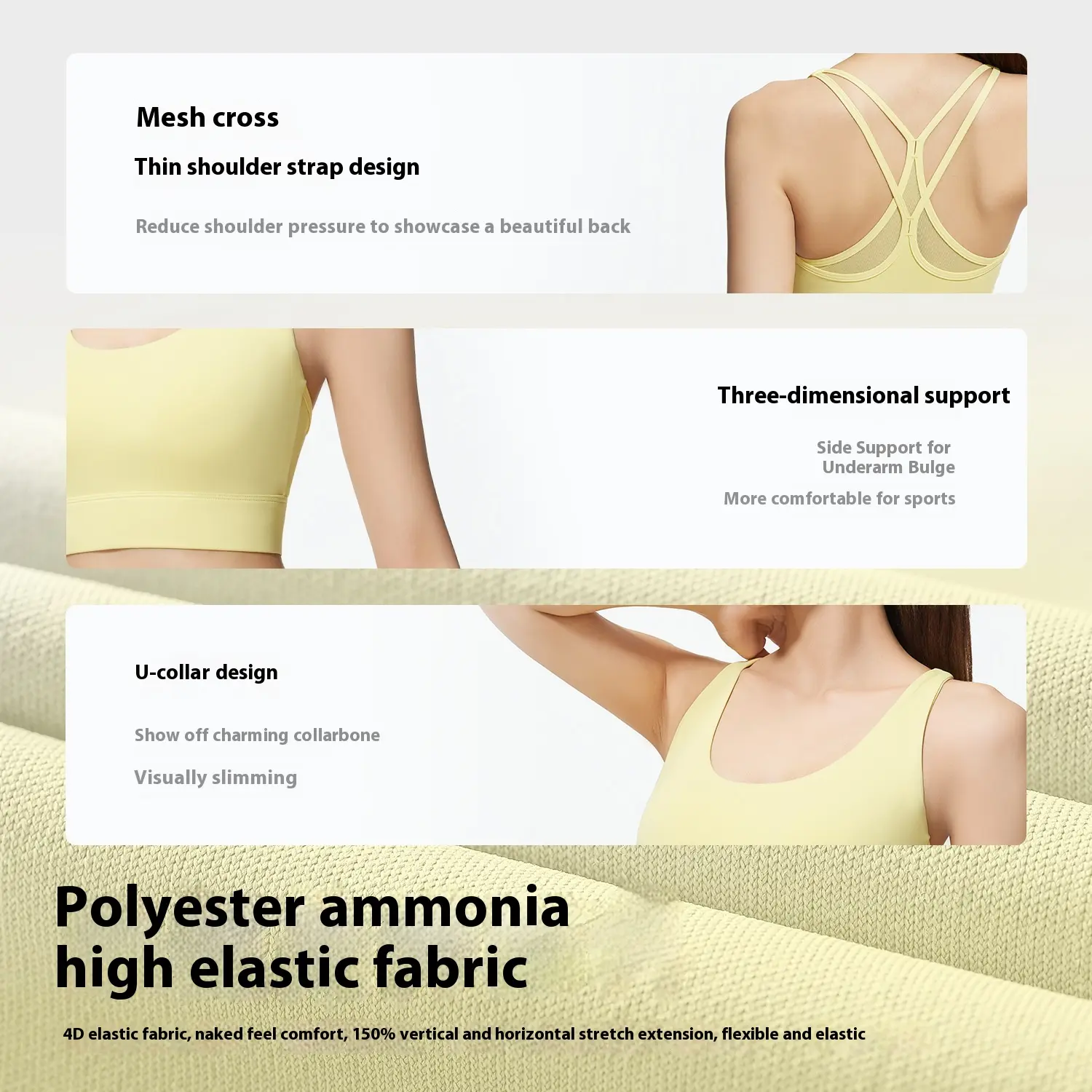 Juyitang mesh back cross sports bra beauty back top high-strength shock-proof yoga fitness underwear women