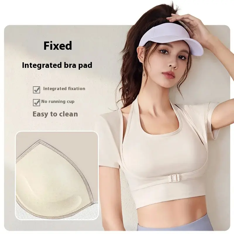 Juyitang neck yoga clothes tight women's fitness yoga short-sleeved set sports top fitness clothes