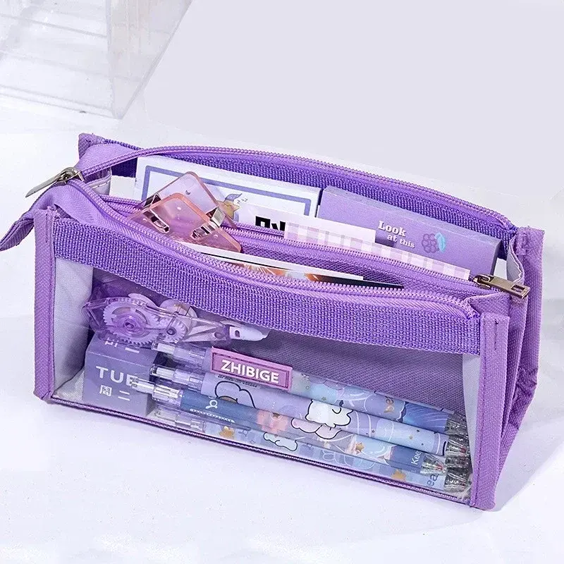 Six Layers Large Capacity Pencil Bag Zipper Transparent Case School Pencil Case for Girls Student Stationary Pouch Supplies