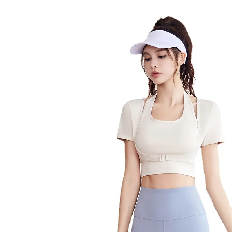 Juyitang neck yoga clothes tight women's fitness yoga short-sleeved set sports top fitness clothes