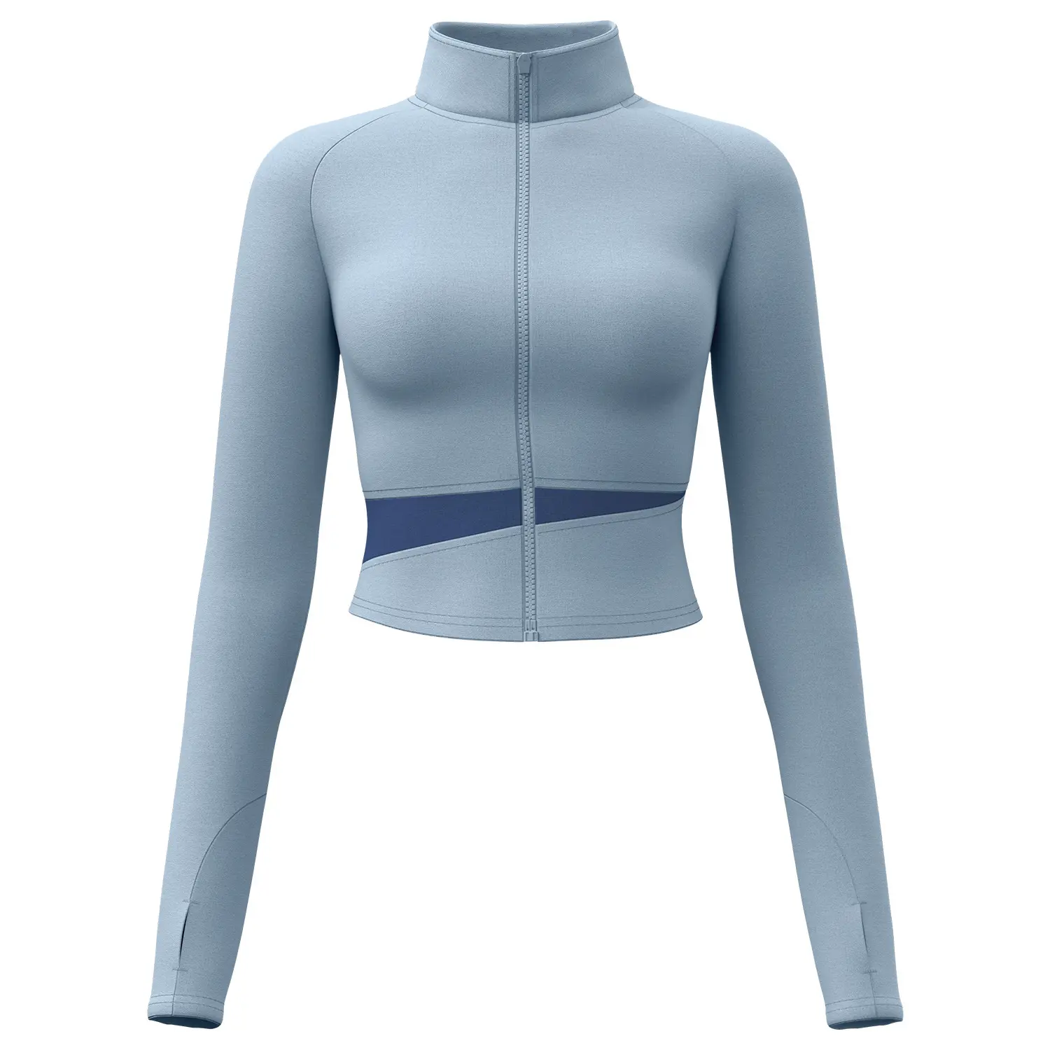 Juyitang open-navel color matching yoga jacket yoga clothing high-necked slim-fitting nude fitness jacket women