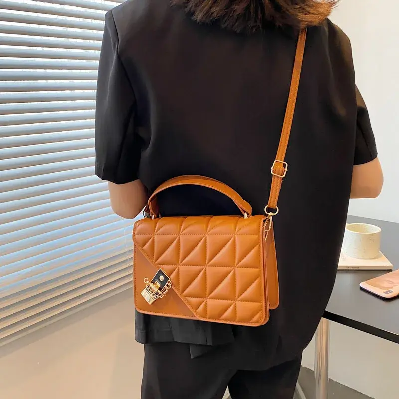Small bag women's new single shoulder crossbody bag simple chain small bag fashion casual diamond check women bag small square