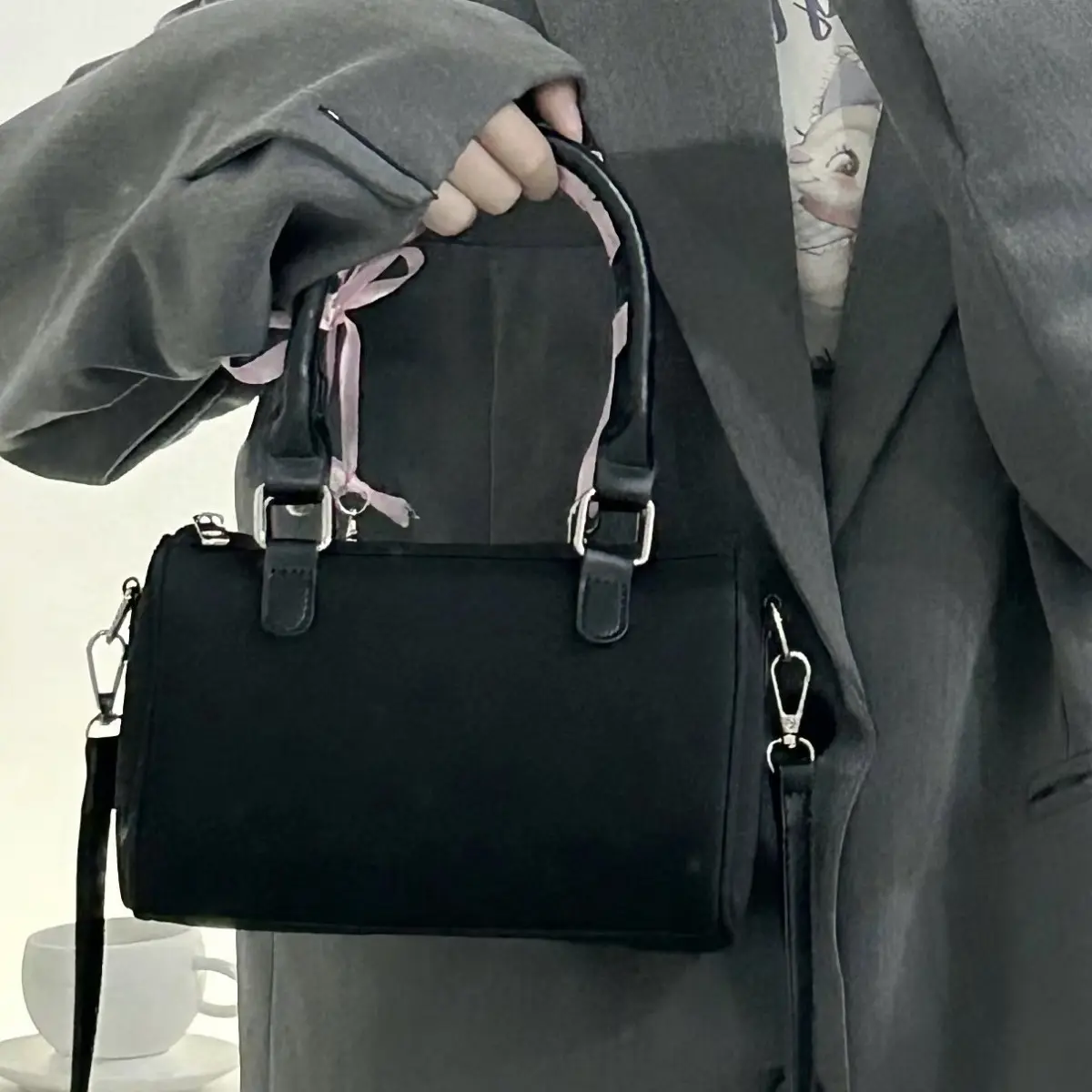 Korean fashion trend high-grade Boston bag small girl heart bow portable commuter single shoulder straddle bag