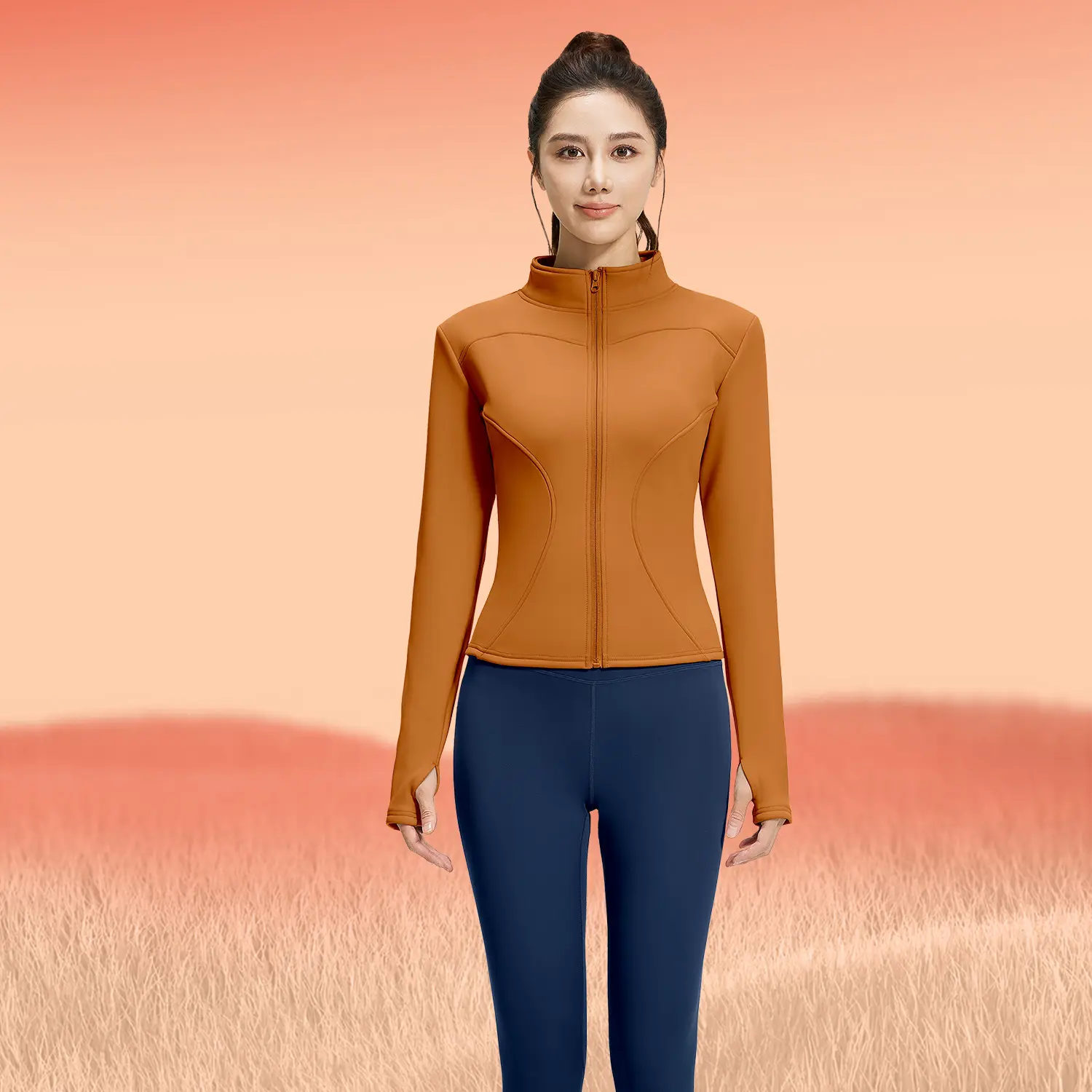 Juyitang autumn and winter velvet thickened yoga suit, nude self-cultivation and thin high elastic windproof fitness suit, women