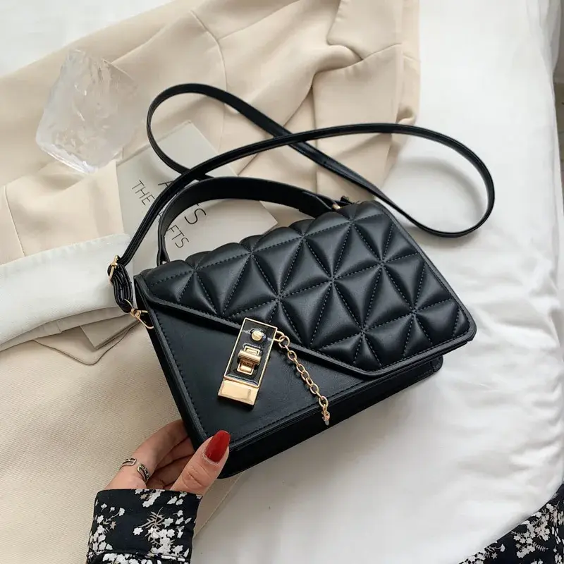 Small bag women's new single shoulder crossbody bag simple chain small bag fashion casual diamond check women bag small square
