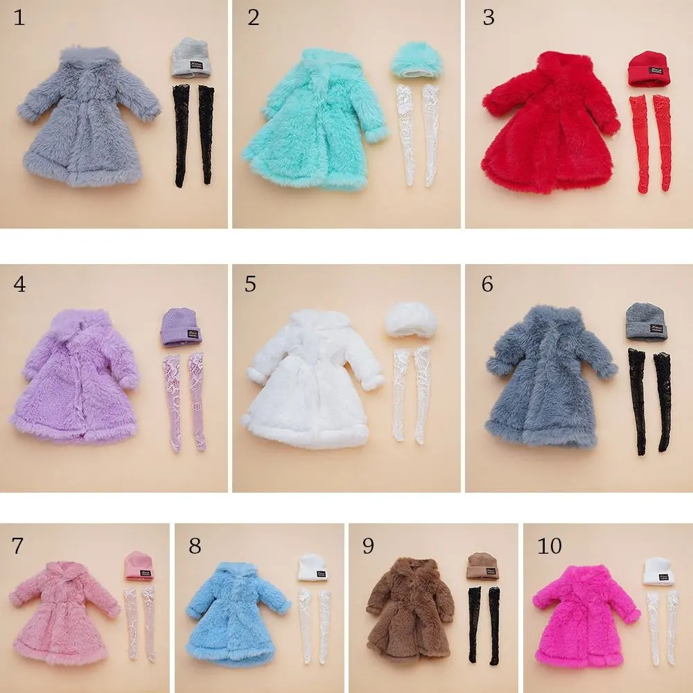 1 Set Fashion 30cm Doll Plush Overcoat Casual Wear Doll Winter Hats Socks Coat Tops for 1/6 Doll Clothes Cute Dolls Accessories