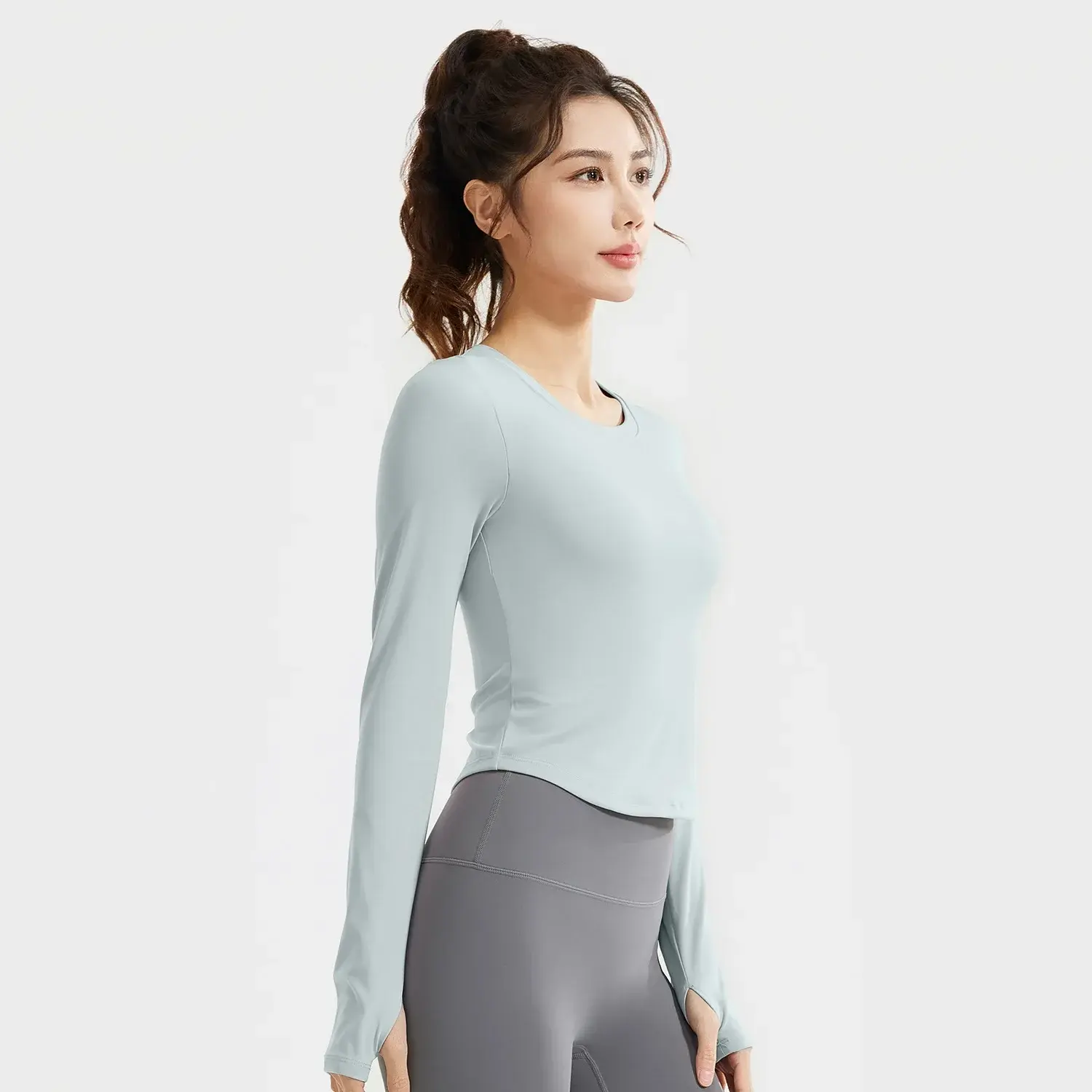 sports long-sleeved nude tight and thin running sports T-shirt bra-free yoga clothes women workout tops for women fitness homme