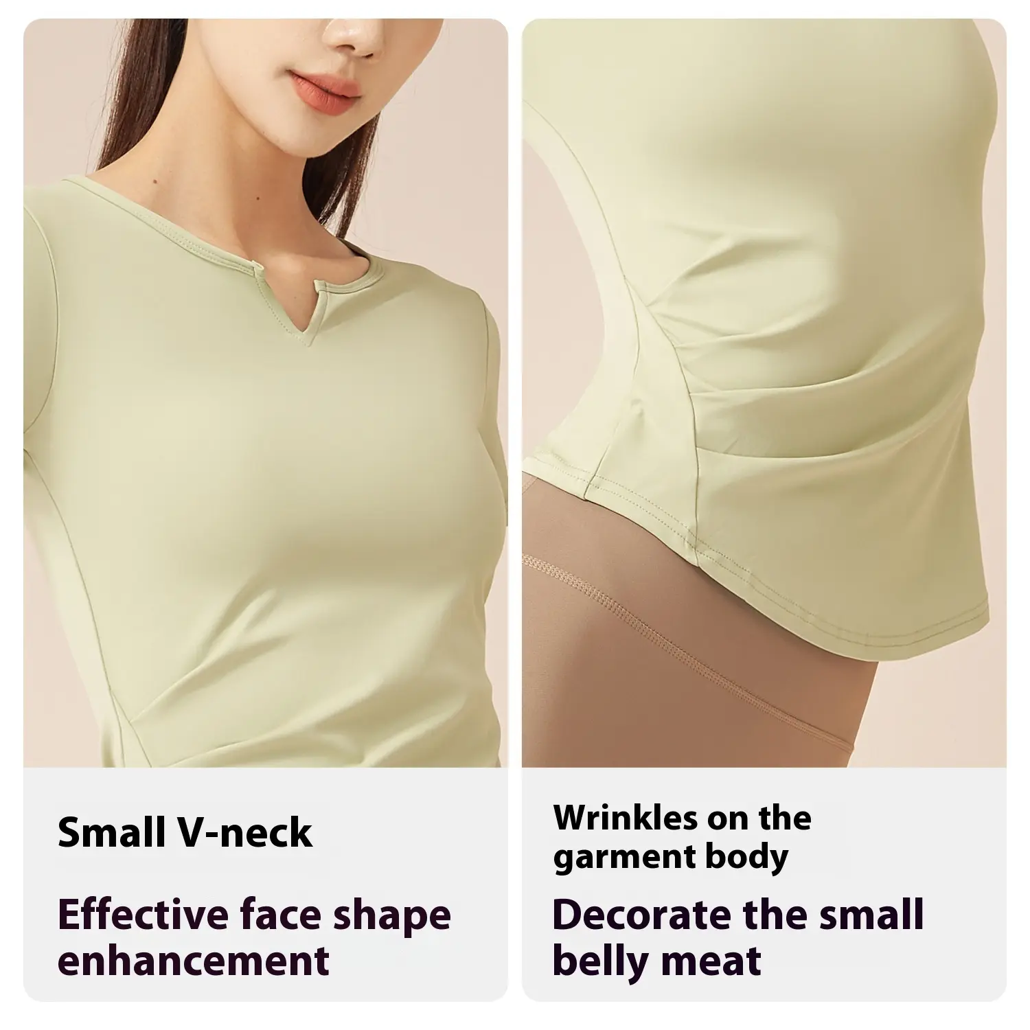Juyatang V-neck yoga short sleeve nude quick-drying fitness pleated sports top running woman