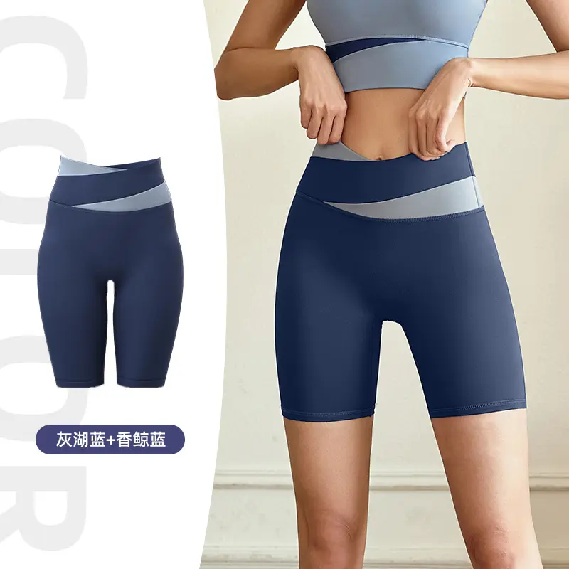 Color matching five-point pants, no embarrassment line yoga pants, high elastic and thin fitness running sports leggings