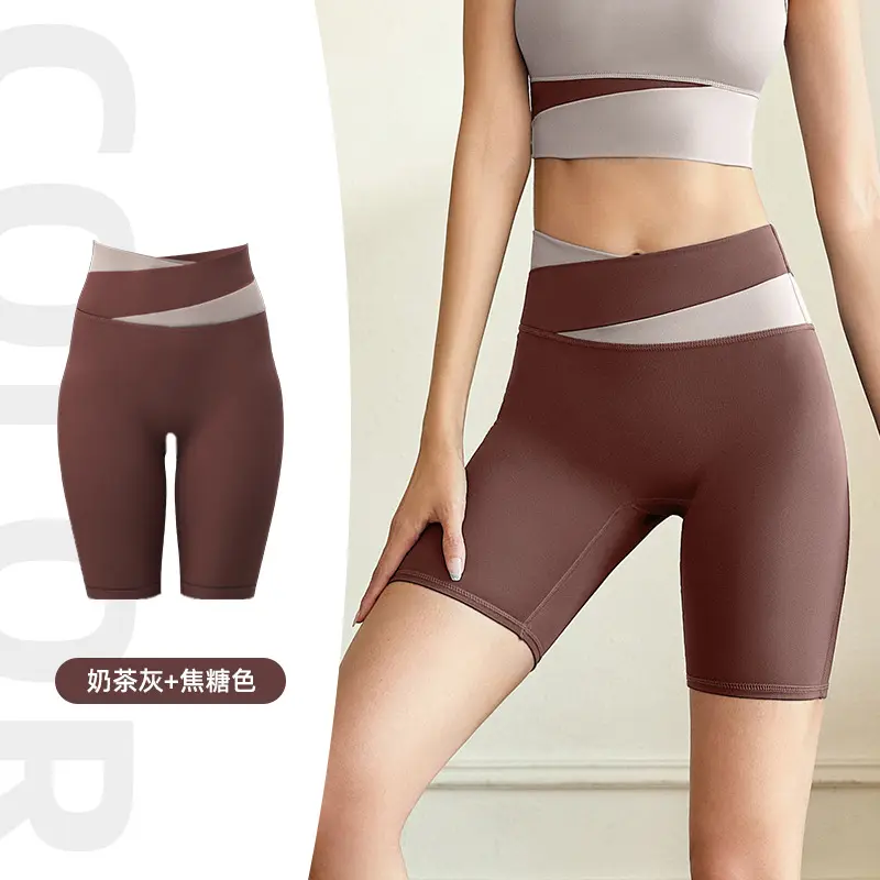 Color matching five-point pants, no embarrassment line yoga pants, high elastic and thin fitness running sports leggings