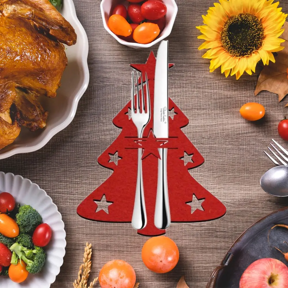 4PCS Christmas Knife Fork Holder Santa Claus Snowflake Pocket Cutlery Bag Non-woven Fabric Tableware Organizer Table Decor