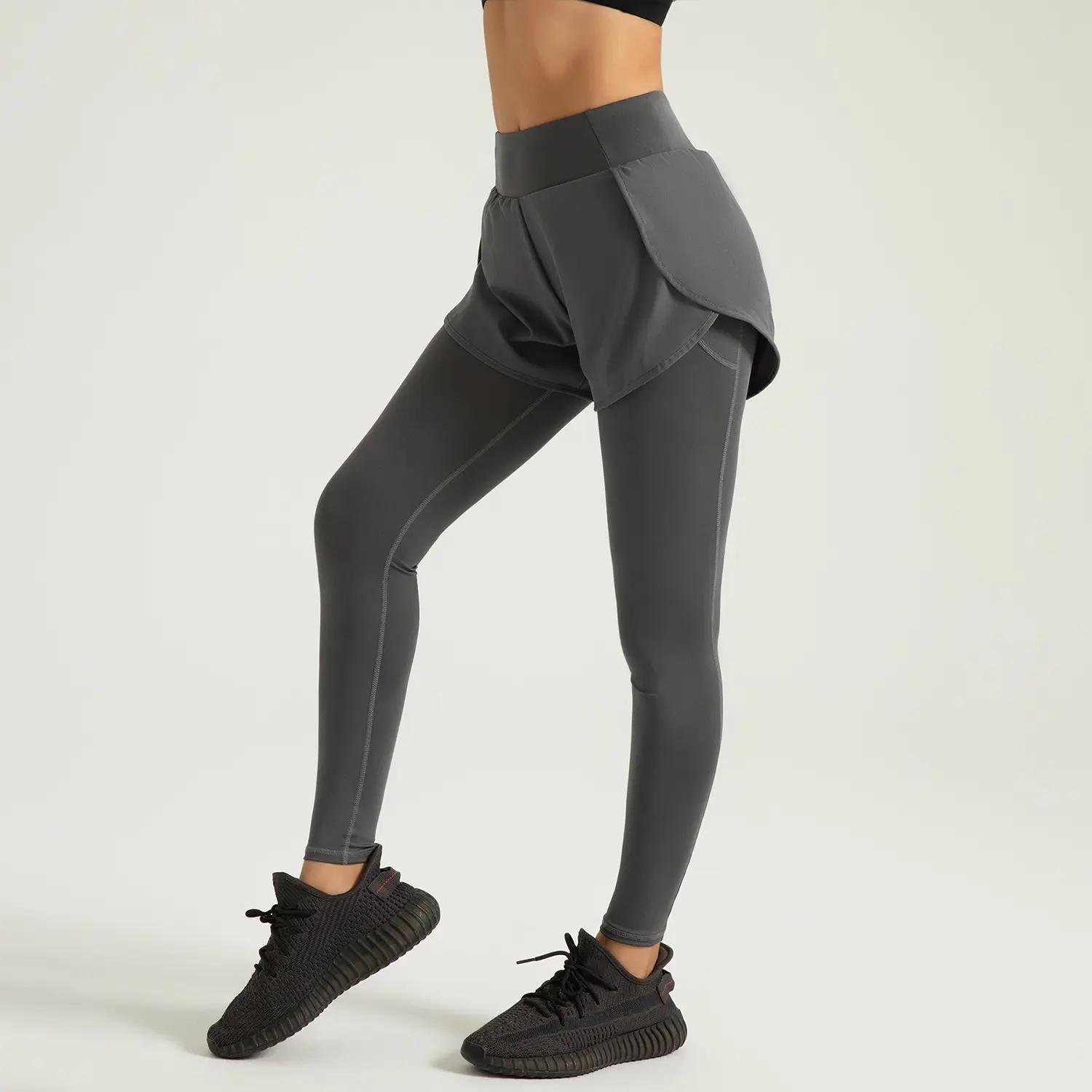 Cross-border area fake two-piece pocket yoga pants high waist hip lift running fitness leggings