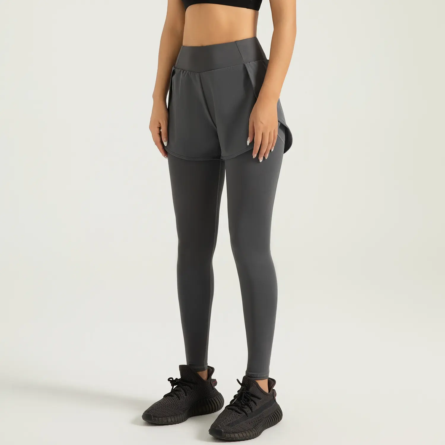 Cross-border area fake two-piece pocket yoga pants high waist hip lift running fitness leggings
