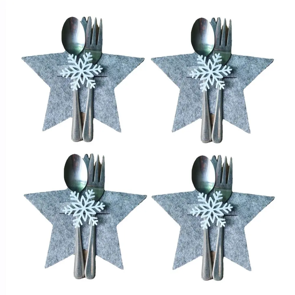 4PCS Christmas Knife Fork Holder Santa Claus Snowflake Pocket Cutlery Bag Non-woven Fabric Tableware Organizer Table Decor