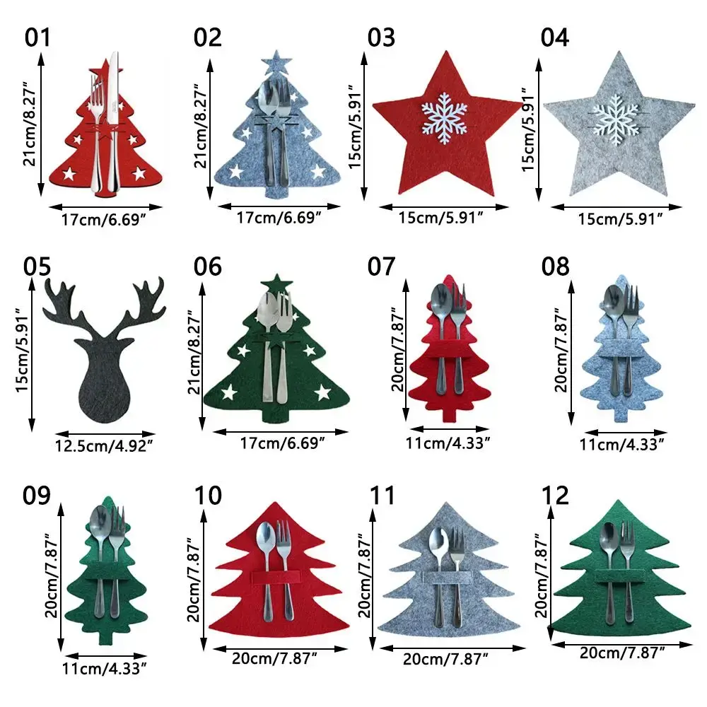 4PCS Christmas Knife Fork Holder Santa Claus Snowflake Pocket Cutlery Bag Non-woven Fabric Tableware Organizer Table Decor
